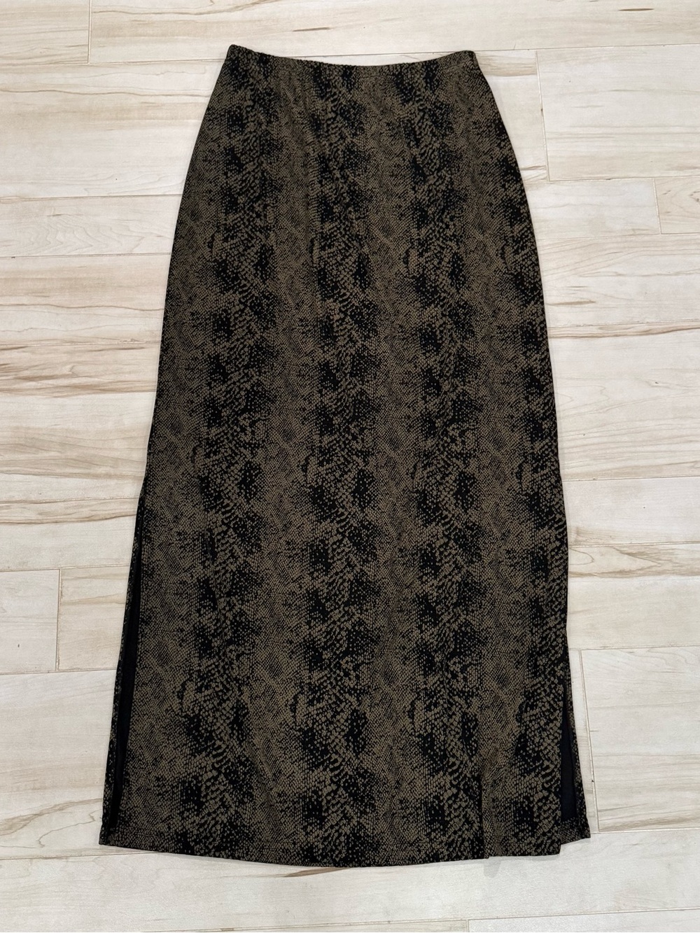 Vintage Brown Black Snake Print Maxi Skirt Boho 90s Size M